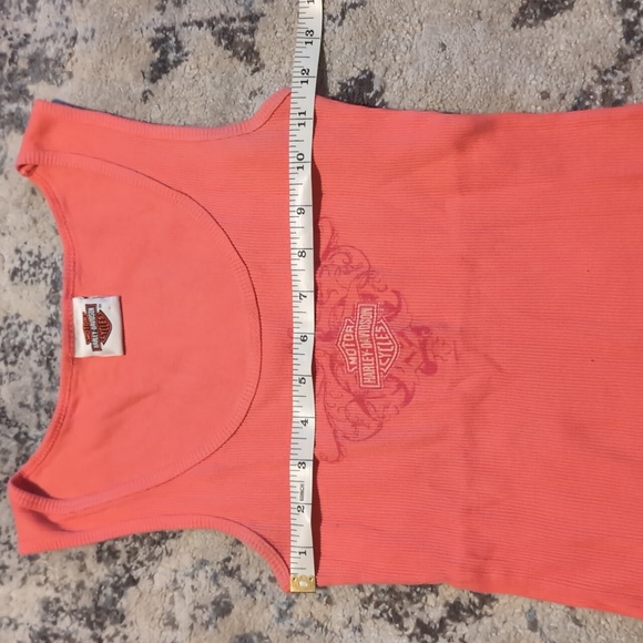 Harley Davidson Women Small  Tank Top Coral Small Printed front back - Picture 2 of 7